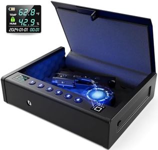 Grimtron Biometric Fingerprint Pistol Safe for Handguns with LCD Display, Quick Access, Temperature & Humidity Control, Mountable Bedside Gun Safe for Car, Nightstand, and Cloakroom