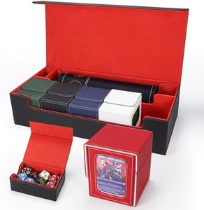 AFIING MTG Deck Box 6 In1 with MTG Playma,Premium Card Storage Box with 5 Pcs MTG Deck Box Holds 2400+ Trading Cards, Large TCG Card Deck Case for Magic Yugioh Sports Cards (Black&Red)