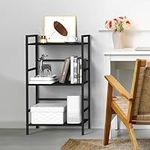 3 Tier Small Bookshelf Black Bookcase Shelf Storage Organizer, Free Standing Meatl Shelving Unit with Storage, Modern Display Book Shelf for Small Places, Home Office, Bedroom and Living Room