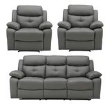 SC Furniture Ltd DARK GREY High Grade Leather Manual Reclining 3 Seater Sofa + 2 Manual Recliner Armchairs Leather Sofa Suite CHICAGO (12506)