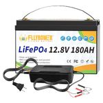 FLLYROWER Lifepo4 Battery 12v 180ah with Grade A Cells and BMS for Trolling Motor Golf Cart RV Camping Car Solar Panel Support Series and Parallel Include a Charger