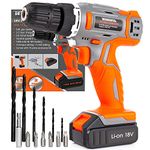 Terratek Cordless Drill Driver 18V Lithium-Ion, 13Pc Electric Screwdriver Set, LED Work Light, Electric Drill Quick Change Power Drill Battery and Charger Included