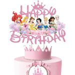 Princess Cake Topper For Girls,Glittery Pink Princess Birthday Decoration Theme Party Supplies, Princess Birthday Cake Decorations