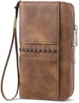 BOSTANTEN Wallets for Women Leather RFID Double Zipper Around Credit Card Holder Large Capacity Wristlet Clutch Wallet with Grip Hand Strap Brown