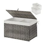 Greenstell Storage Basket with Lid, 65L Handwoven Large Shelf Basket with Cotton Liner and Metal Frame, Foldable & Easy to Install, Storage Box Basket Bin with Handle for Bedroom, Laundry Room