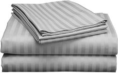 Bedding Begs 100% Organic Bamboo, Soft & Cooling, 4 Pices Bed Sheets(1 Flat Sheet and 1 Fitted Sheet 8" Deep Pocket with 2 Pcs Pillow Cover Set (17"x27") Double Size Light Gray Stripe