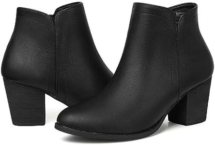 SHIBEVER Women's Ankle Boots Low Heel Short Fall Booties Almond Toe Side Zipper Boot for Women Size 5-11, Black, 7