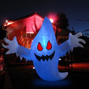 Reclite 3.6FT Wide Wearable Halloween Inflatable White Ghost Backpack with Built-in Colorful LED Lights Suitable for Halloween Party, Event Venue Layout Coming Out of Window Indoor Roof Car Decor