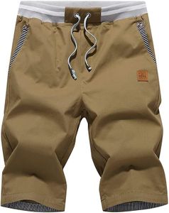 Tansozer Mens Shorts Casual Classic Fit Drawstring Summer Beach Shorts with Elastic Waist and Pockets Brown S
