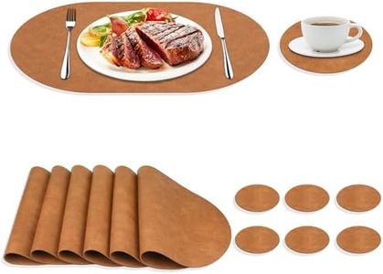 QTRQTR Oval Placemats Set of 6 Washable 12 x 17 Inch Leather Place Mats