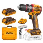 INGCO Cordless Impact Drill Machine, Brushless Motor, 66Nm, 22+1+1, 30000 bpm, With 2 pcs Battery & Charger, 47 Pcs Drill Bits