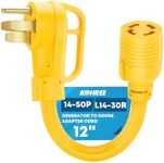 Kohree NEMA 14-50P to L14-30R Generator Adapter Cord, 50 Amp to 30 Amp 4 Prong to 4 Prong RV Adapter Plug, 50 Amp Male to 30 Amp Female Generator Transfer Switch Adapter Cord, 12'', 1FT