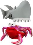 Nicky Bigs Novelties Adult 2 Piece Shark and Crab Hat Set - Ocean Funny Crazy Animal Set - Silly Halloween Cosplay Costume Accessory, Red Gray, One Size