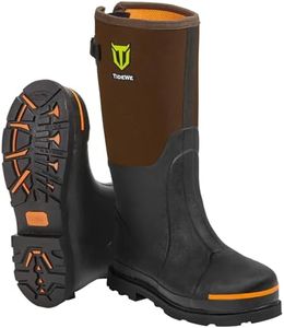 TIDEWE Rubber Work Boot for Men with Steel Toe & Shank, Waterproof Anti Slip Hunting Boot, 6mm Neoprene Hunting Boot, Sturdy Brown Rubber Boot for Manufacturing, Construction, Farming, Size 5-14