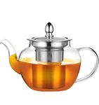 PluieSoleil Round Glass Tea Pot Borosilicate Glass Teapot with Tea Filter,Small Teapots for 2,Glass Teapot for Gas Stove for Lose Tea/Coffee (1000ML)