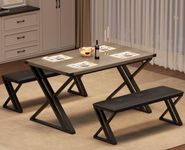 Dining Table with 2 Benches, Kitchen Table Set for 4, 3 Piece Dining Table Set for Small Space, Apartment, Saving Space for Kitchen, Dining Room (Grey, 1.18“)