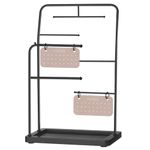 SONGMICS Jewellery Stand, Jewellery Organiser, Jewellery Display Holder with Metal Frame, 2 Earring Boards, 6 Hanging Rods, Necklace Earring Bracelet Holder, for Rings, Ink Black JJS024B01