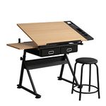 sogesfurniture Adjustable Drawing Table with Storage Drawers,Wood Craft Drawing Table&Artist Craft Workstation,for Drawing, Painting, Writing and Studying BHCA-UT-DT1027