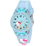 SWADESI STUFF Cute Cartoon Multi Color Lights Rubber Strap Analog Watch For Girl (Sky Kitty), Blue Dial, Blue Band