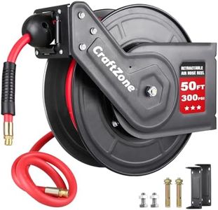 Retractable Air Hose Reel, Rewind 50 ft x 3/8 in Hybrid Air Hose Max 300PSI, Heavy Duty Air Compressor Hose Reel with Auto Rewind and Bracket，Ceiling/Wall Mount for Garage, Workshop, Home Studio
