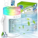 Portable Air Cooler, 3-in-1 Evaporative Air Cooler, Portable Air Conditioner with 3 Fan Speeds & 600ML Water Tank & 7 LED Lights, USB Rechargeable Personal Air Coolers for Home/Office/Indoor/Outdoor