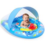 Baby Swimming Float,Baby Pool Float with UPF50+ Sun Canopy,Inflatable Baby Swim Float,Toddler Pool Swimming Float for 6-36 Months,Adjustable Safety Seat Baby Swim Ring for 6 9 12 18 24 36 Months Boy