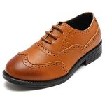 DADAWEN Boy's Classic Lace-Up Oxfords Brogue Dress Shoes Tan 2 UK