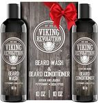 Viking Revolution Beard Shampoo and Conditioner Set - Top-tier Beard Care Kit with Argan & Jojoba Oils for Healthy Beard Growth, No Itching or Irritation, Rich Lather, Eucalyptus Scent (10 oz)