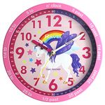 Ravel Children's 25cm Time Teacher Wall Clock - R.KC.10 - Analogue Quartz - Pink Unicorn/Pink Dial