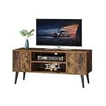 Function Home TV Stand with Storage, Mid-Century Entertainment Center, TV Console for TVs up to 55", Storage Cabinet with Shelves and Doors for Living Room, Entertainment Room, Office, Rustic Brown