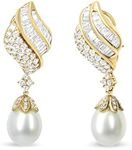 18k Yellow Gold 7.0 Cttw Baguette and Round Diamond South Sea Pearl Drop Dangle Clip-On Earrings (F-G Color, VS1-VS2 Clarity)