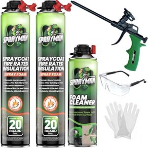 Sprayman Spraycoat Fire Rated Spray Foam Insulation Kıt (40 Sq.Ft.) Closed Cell Polyurethane Expanding Sealant Gap Filler for Walls, Attics, Roofs, Basements & Tanks - Gun & Cleaner Included - 2 Pack