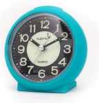 FLOITTUY Portable Travel, Loud Beep Sound Battery Alarm Clock with Snooze and Light,Silent with Non Ticking,Luminous, Ultra Small(Sky Blue)