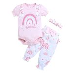 BUMZEE Pink & White Girls Full Sleeves Bodysuit & Jogger Set With Headband & Age - 0-3 Months