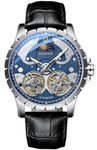 B BINGER Men's Skeleton Watches Automatic Ailang Watch with Dual Balance Wheels Wristwatch, Silver Blue