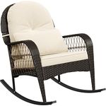 Yaheetech 1PC Outdoor Rocking Chair, Garden Rattan Wicker Rocking Chair with Lumbar Pillow & Cushion, All-Weather Hand-Woven Relaxing Rocker for Patio, Poolside, Porch, Balcony, Brown/Beige
