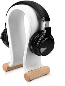Navaris Soporte Universal para Cascos - Base para audífonos con Revestimiento de Cuero - Sujeción para Headphones de Gaming DJ en Blanco