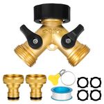 Partideal 2 Way Garden Hose Splitter,Garden Hose Splitter,Y Valve,2-Way Tap Connector with Individual On/Off and Two Quick Connector, 3/4" Tap Y Splitter Brass Hose Connector,2 Way Splitter