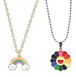 STARVIS Shining jewel gold plated Rainbow And Smiley Sunflower pendant with Short Golden chain choker for girls women (PACK OF 2)