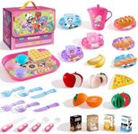 Tea Party Set for Little Girls, 43 PCS Pretend Play Food & Kitchen Accessories with Portable Carry Case. Pink Princess Toy Set for , Kids Kitchen Pretend Playset,. Ideal Birthday