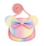 PURFANREE Little Girls Shiny Glitter Rainbow Mini Crossbody Bag Bowknot Coin Purse Handbag with Cute Mouse Ear