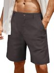 JMIERR Mens Casual Fit 7inch Shorts Cotton Button Classic Cargo Stretch Short with 3 Pockets, L,Dark Grey