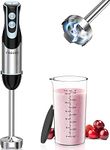 FRESKO Stainless Steel Hand Blender, 1200W Electric Stick Blender with 12 Speed and Turbo Mode, Heavy Duty Copper Motor Immersion Blender,700ml Beaker for Baby Food, Smoothies, Soup, BPA-Free