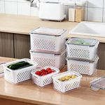 FWQPRA Refrigerator Storage Box | Fridge Fresh Kitchen Organizer | Vegetable Fruit Boxes | Drain Basket Kitchen Storage Containers With Lid Polypropylene & Silicone | Pack Of 4, White, 23 x 23 x 14 Cm