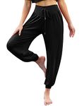 Terecey Yoga Pants for Women Cotton Soft Modal Sweatpants with Pockets Casual Harem Lounge Pants Athletic Drawstring Joggers Trousers Black