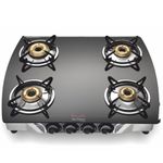 Preethi Blu Flame Jumbo Glass top 4 Burner Gas Stove, Manual Ignition, Black