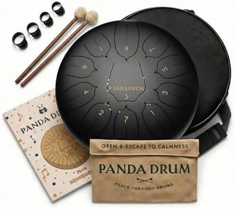 Panda Drum Plus (Black) | Steel Tongue Handpan with Music Book, Mallets, Carrying Bag & Finger Picks | 11 inch, 432 Hz | Rain Drum for Inside & Outside | Calming Musical Instrument for Adults & Kids