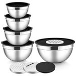 HaWare Mixing Bowls, 5 Piece Stainless Steel Salad Bowl with Airtight Lids & 3 Grates, Metal Nesting Bowls Set for Baking/Prepping/Serving/Food Storage, Dishwasher Safe- 0.7/1/1.5/2.6/4.6L, Black