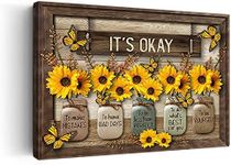 Farmhouse Wall Decor Sunflower Wall Art It's Okay Inspirational Quotes Canvas Print Framed Artwork for Bathroom Decor Wall Art Rustic Sunflower Painting Picture For Office Kitchen Decor 16x24 Inch