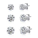 3 Pairs 925 Sterling Silver CZ Stud Earrings Set 3mm 4mm 5mm Cubic Zirconia Stud Earrings Men Women